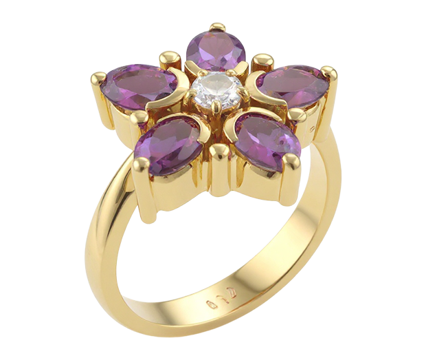 18 KT GOLD RING SET WITH 05 AMETHYST AND 01 WHITE SAPPHIRE 